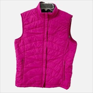 Land’s End Insulated Lightweight Puffer Vest Front Zip Fuchsia Zip Side Pockets